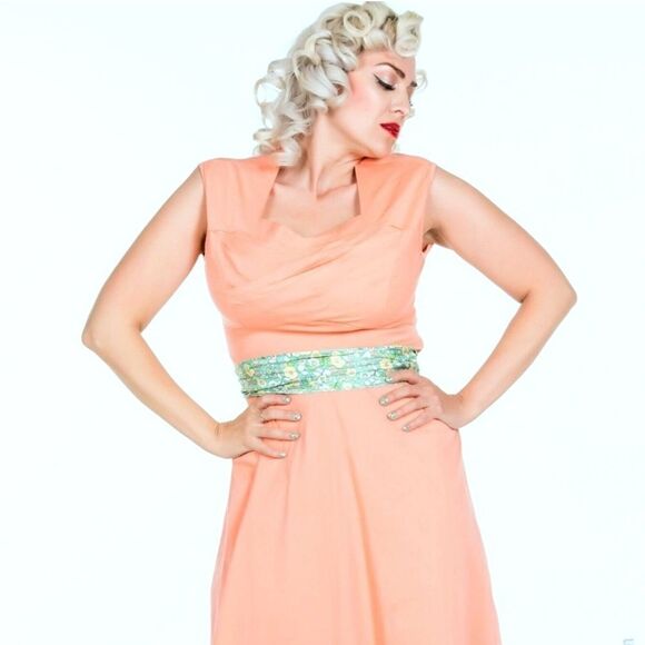 Vintage | 50's Coral Chiffon Layer Cocktail Dress - Picture 1 of 5